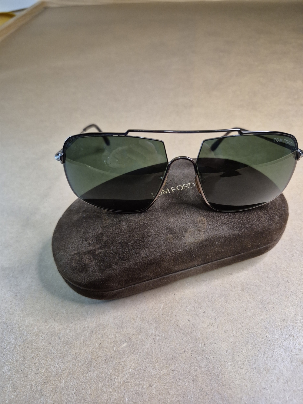 Tom Ford Silver Aviator Sunglasses with Green Lenses